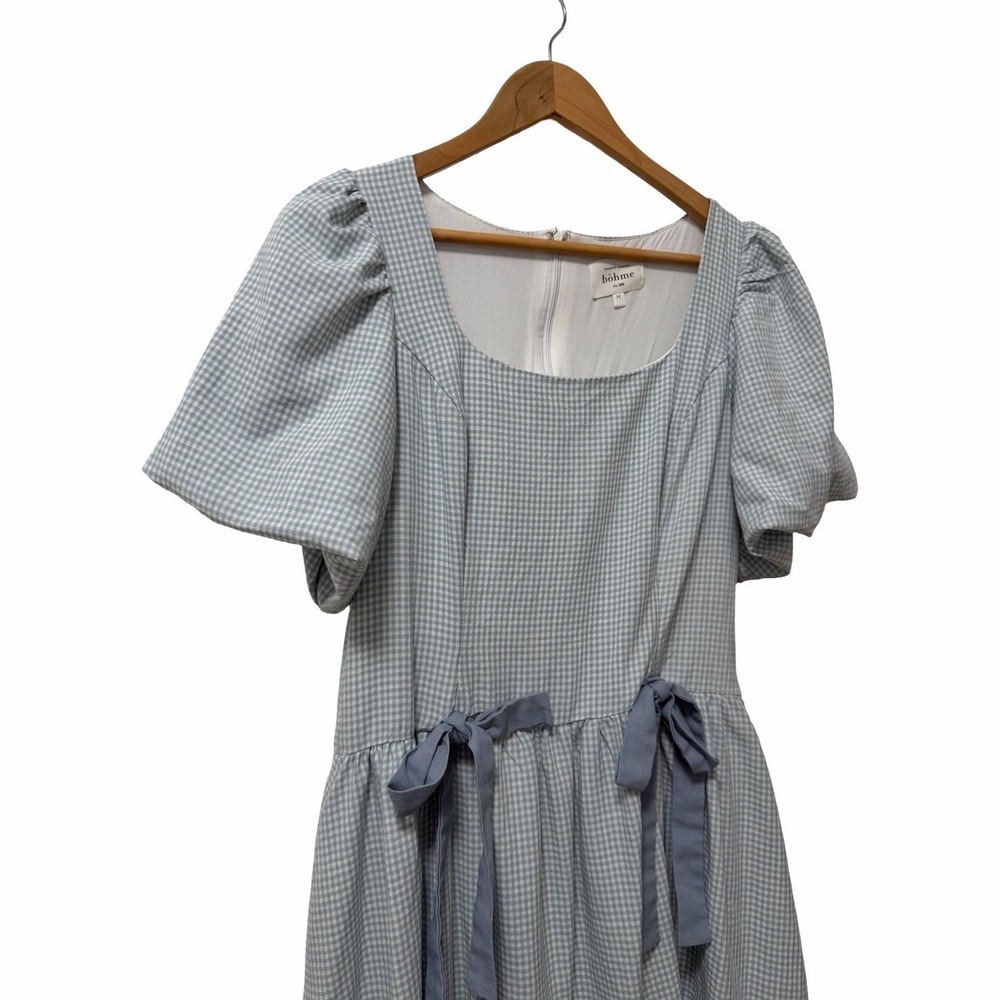 Bohme Elyse Gingham Milkmaid Drop Waist Bow Maxi Dress Size M Cottagecore Modest - Picture 5 of 11